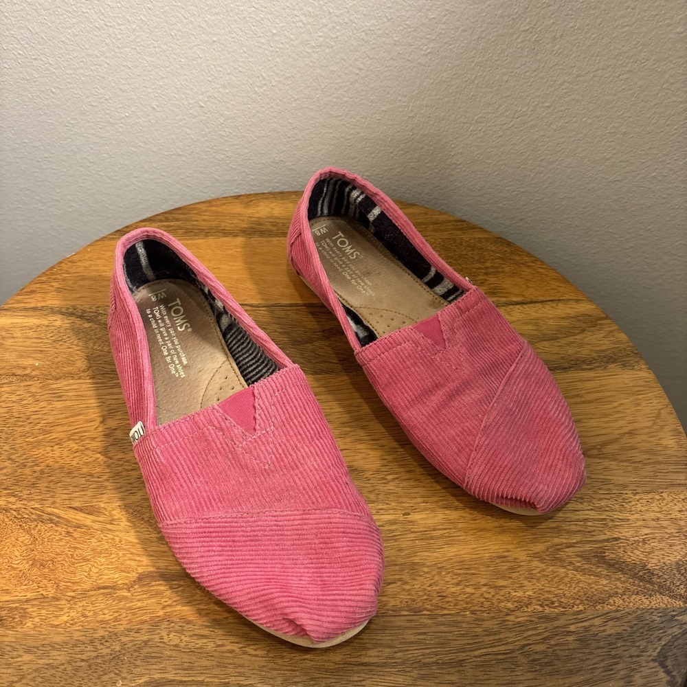Toms Women's Size 8W Pink Corduroy Alpargata Classic Flat Slip On Shoes